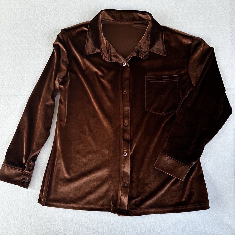 Size M Blouse Womens Copper  Velvet Button Up